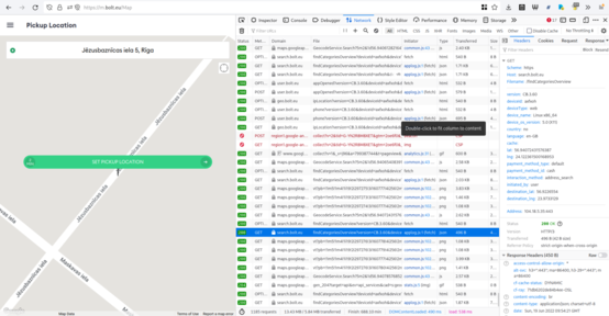 Screenshot of desktop firefox showing the bolt web interface and network inspector. Now instead of the error message there's a clickable